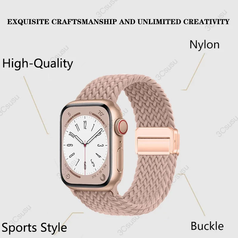 Nylon Braided Magnetic Strap for Apple Watch – Compatible with 40mm, 41mm, 44mm, 45mm, 49mm (Series SE, 3, 5–9, Ultra2)