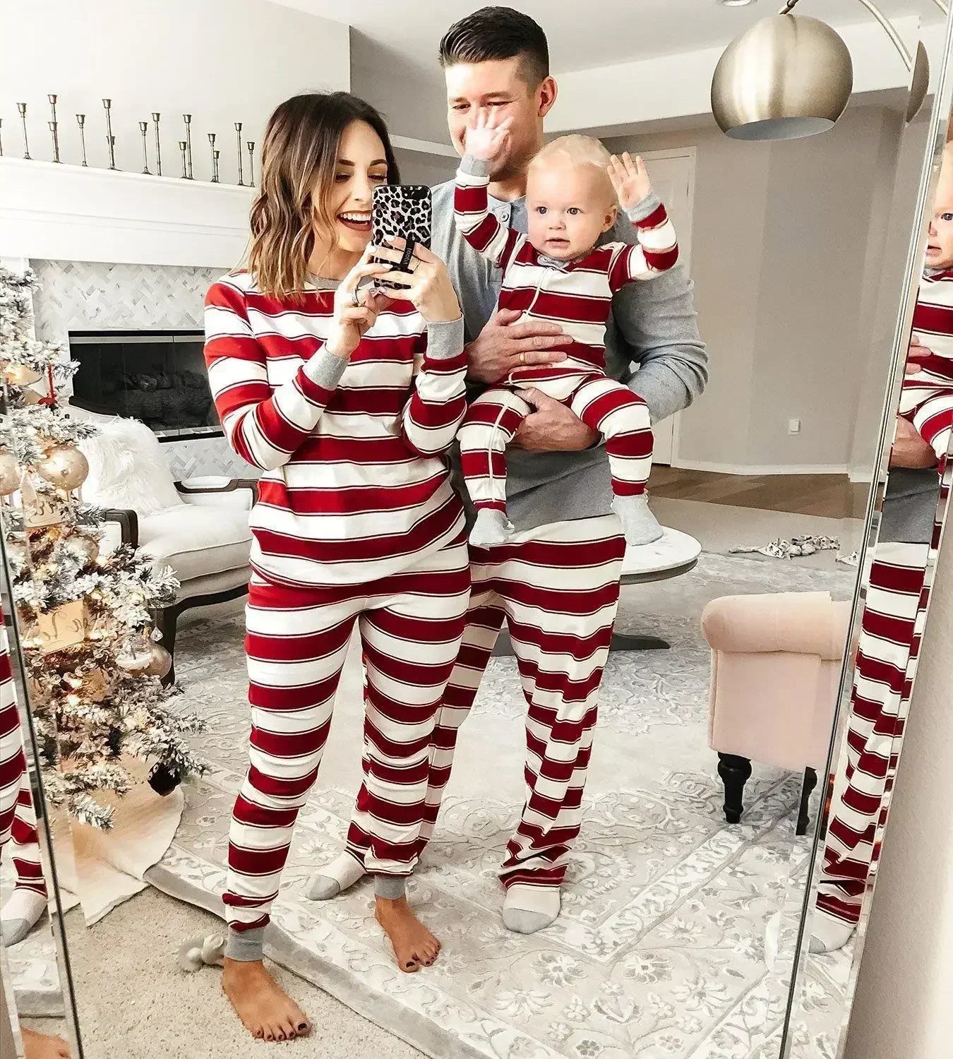 2025 Striped Family Christmas Pajama Set – Matching Mom, Dad, Kids & Baby Sleepwear