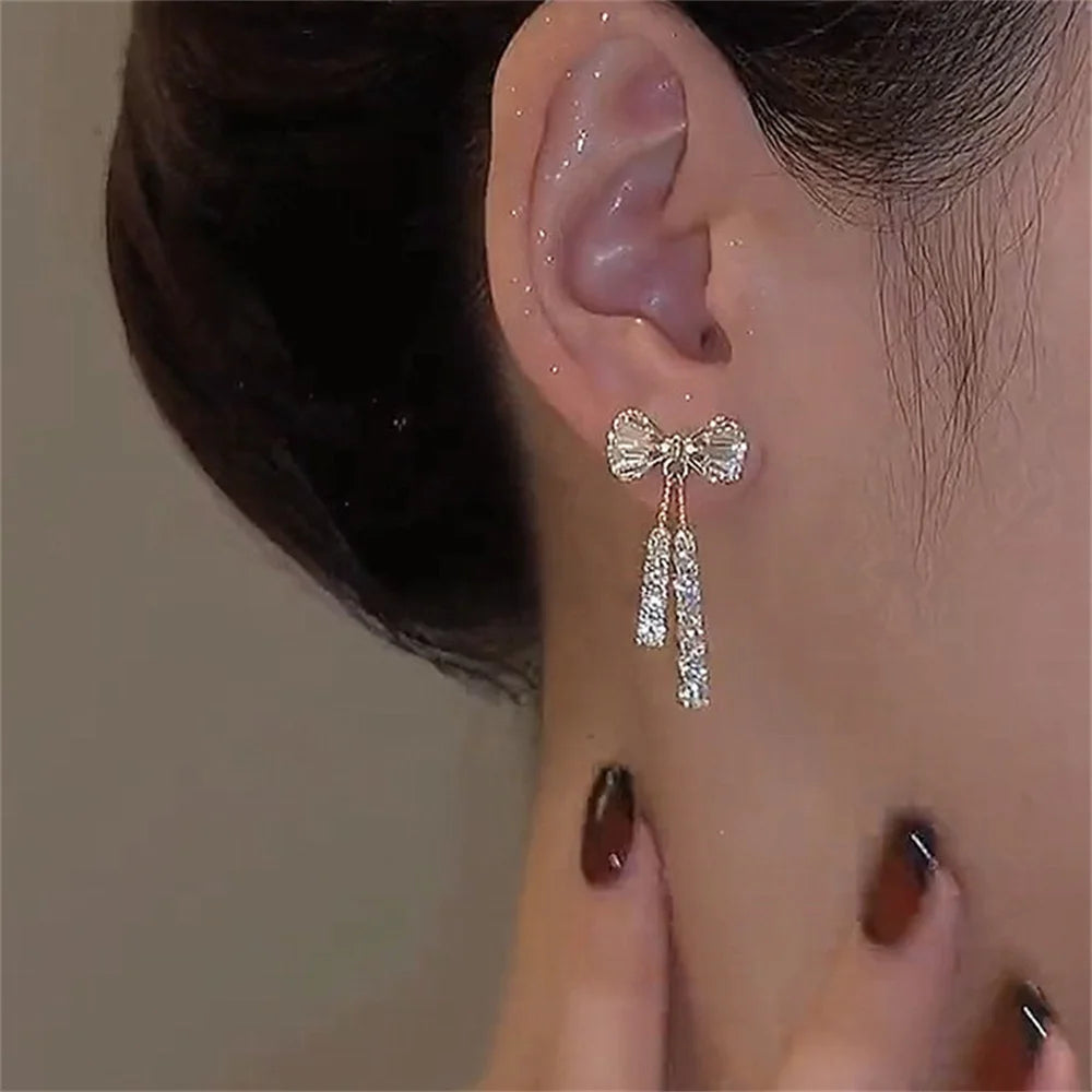 Fashion Bow Crystal Zircon Earrings – Trendy Party Jewelry for Women & Valentine’s Day Gift