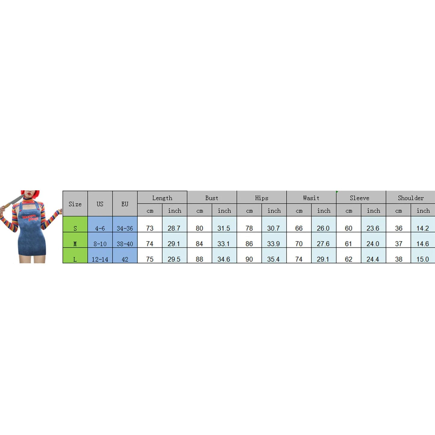2025 Halloween Women’s Costume – Scary Chucky Doll Bodysuit from Child’s Play Movie Character Set