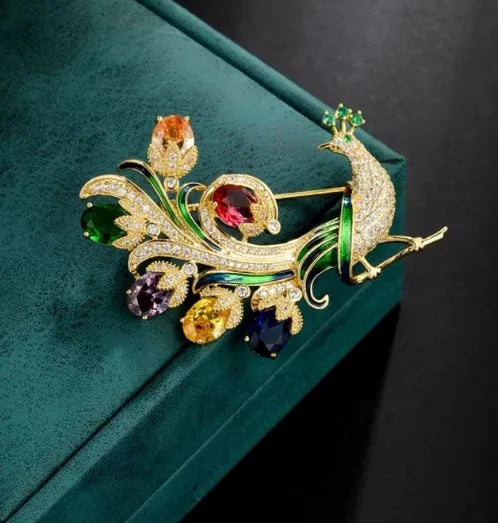 Luxury Multicolor Peacock Brooch – Elegant Zircon Crystal Pin Jewelry Gift for Women