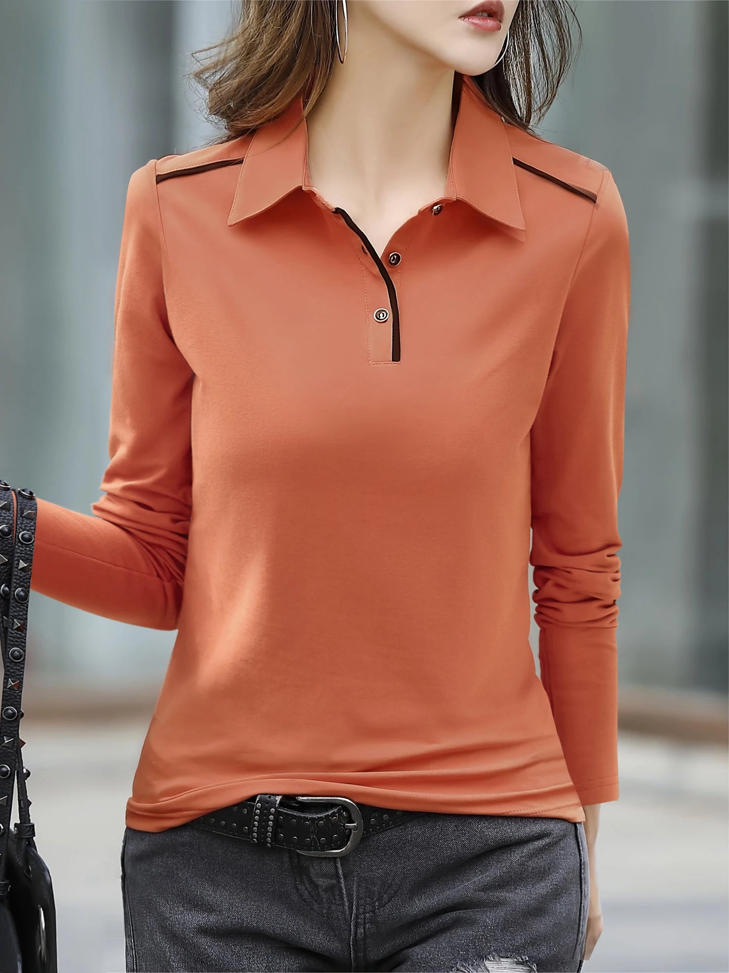 Women’s Casual Chic Long Sleeve Shirt – Semi-Sheer Cotton Blend with Button Detail for Spring & Fall