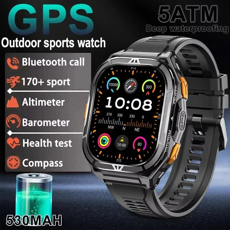 2025 GPS Smart Watch for Men – 1.96” HD AMOLED Display, Compass, Bluetooth Call & 5ATM Waterproof Sport Smartwatch (Android/iOS)