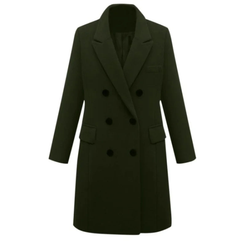 Women’s Wool Officewear Coat – Elegant Double-Breasted Lapel Jacket | Autumn Winter Loose Solid Outwear