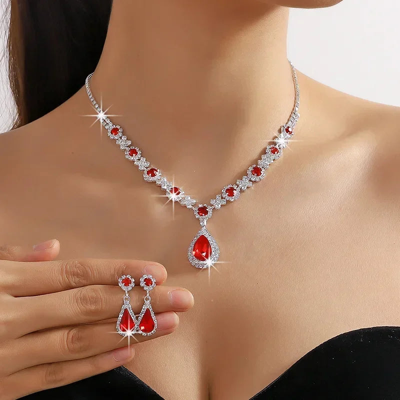 2pcs Elegant Waterdrop Rhinestone Jewelry Set – Women’s Wedding Bridal Necklace & Stud Earrings