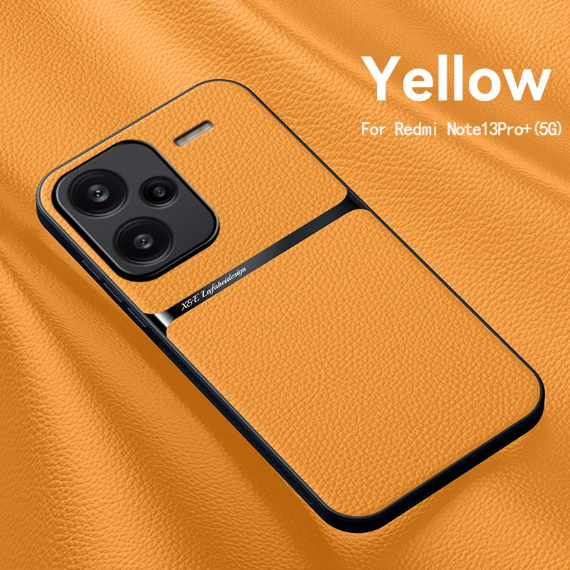 Magnetic Car Holder Leather Case for Xiaomi Redmi Note 13 Pro / 13 Pro Plus 5G – TPU Bumper Protective Cover