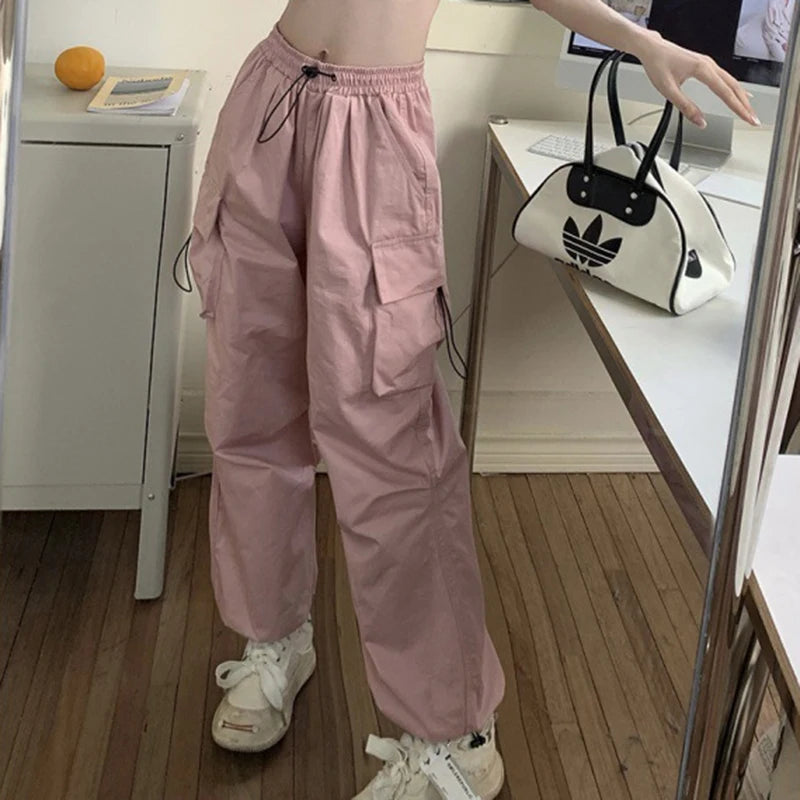 Women’s Casual Joggers Cargo Pants – Low-Waist Drawstring Wide-Leg Baggy Trousers | Y2K Streetwear Oversize Sweatpants