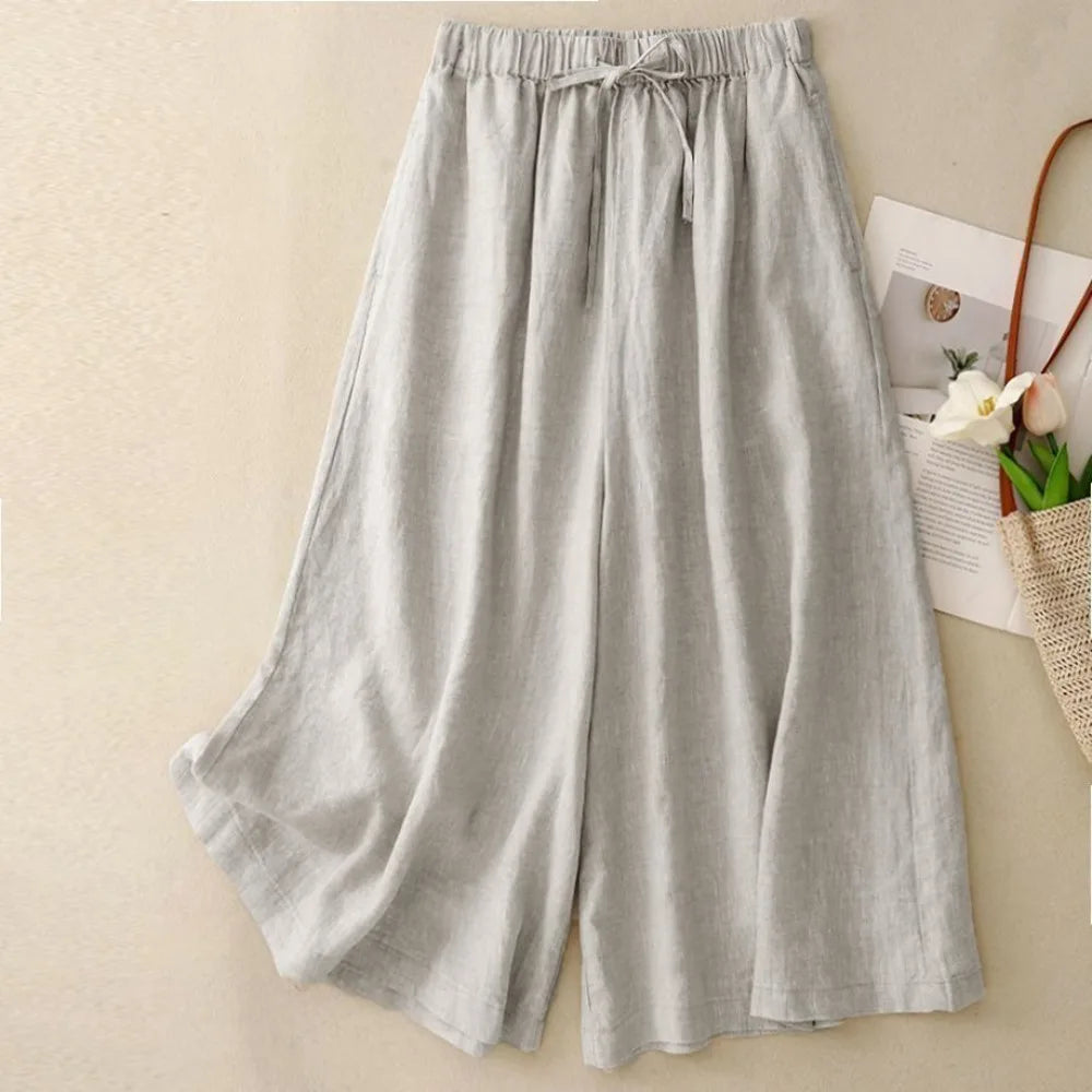 Women’s Casual Cotton Linen Pants – Vintage Wide Leg Capri Sweatpants | Summer Joggers Fashion Clothing