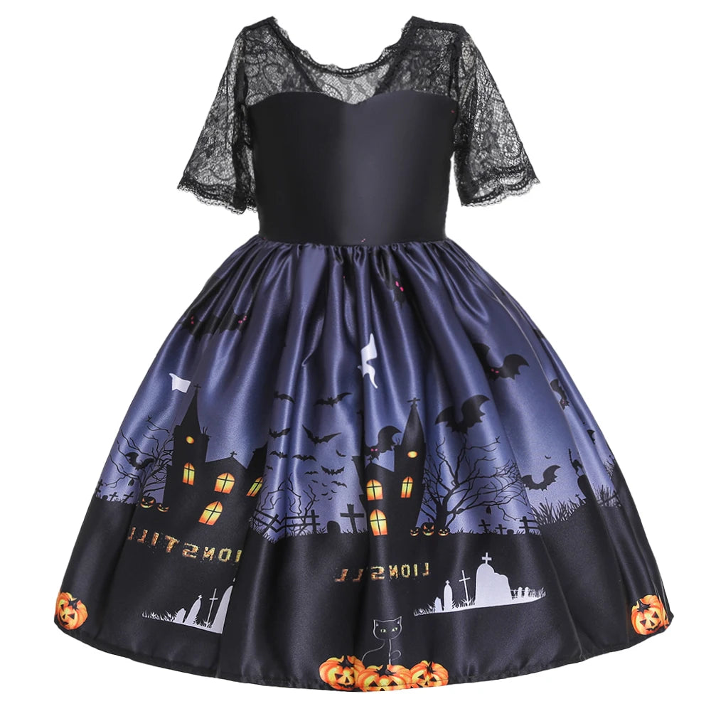 Girls’ Halloween Cosplay Costume – Pumpkin, Bat & Gothic Princess Dress for Carnival, Christmas & Birthday Parties