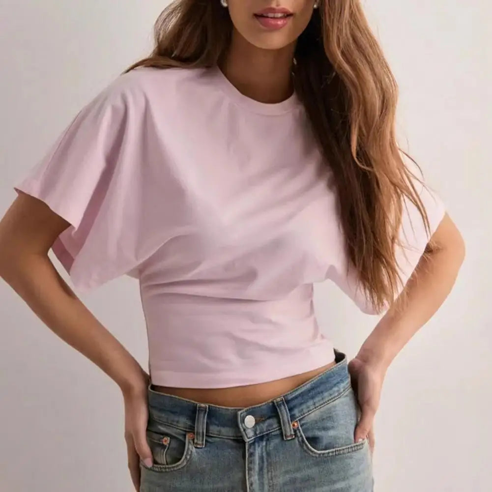 Women’s Casual Solid Color T-Shirt – Stylish Breathable Round Neck Raglan Tee | Work & Everyday Wear