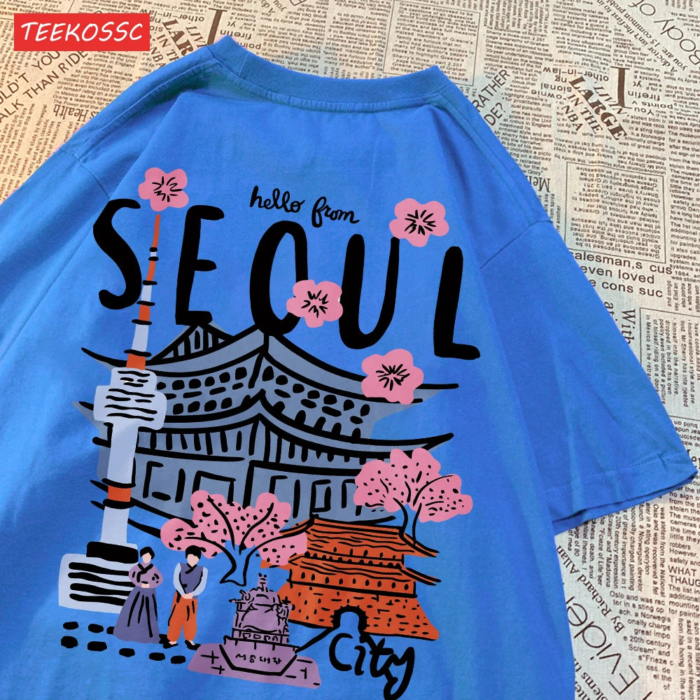 Women’s Casual Cotton T-Shirt – Seoul Scenery Printed Short Sleeve Oversize Tee | Breathable Summer TopWomen’s Clothing / Tops / T-Shirts
