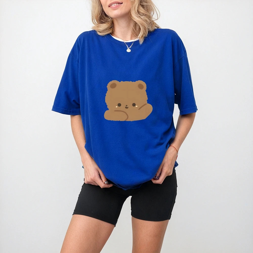 2025 New Y2K Women’s Oversized T-Shirt – Cute Bear Print Cotton Summer Top, Loose Fit Streetwear