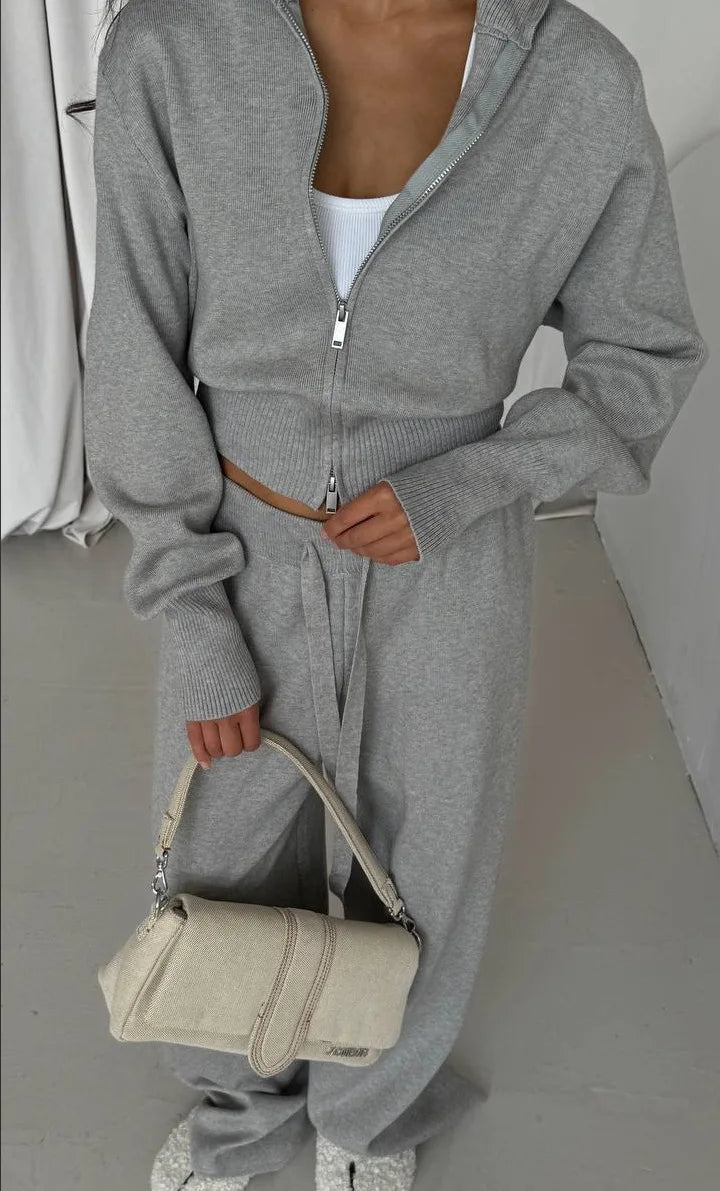 High-End Casual Elegant Straight-Leg Suit for Women – Autumn Solid Color Blazer with Knitted Two-Piece Inner Layer