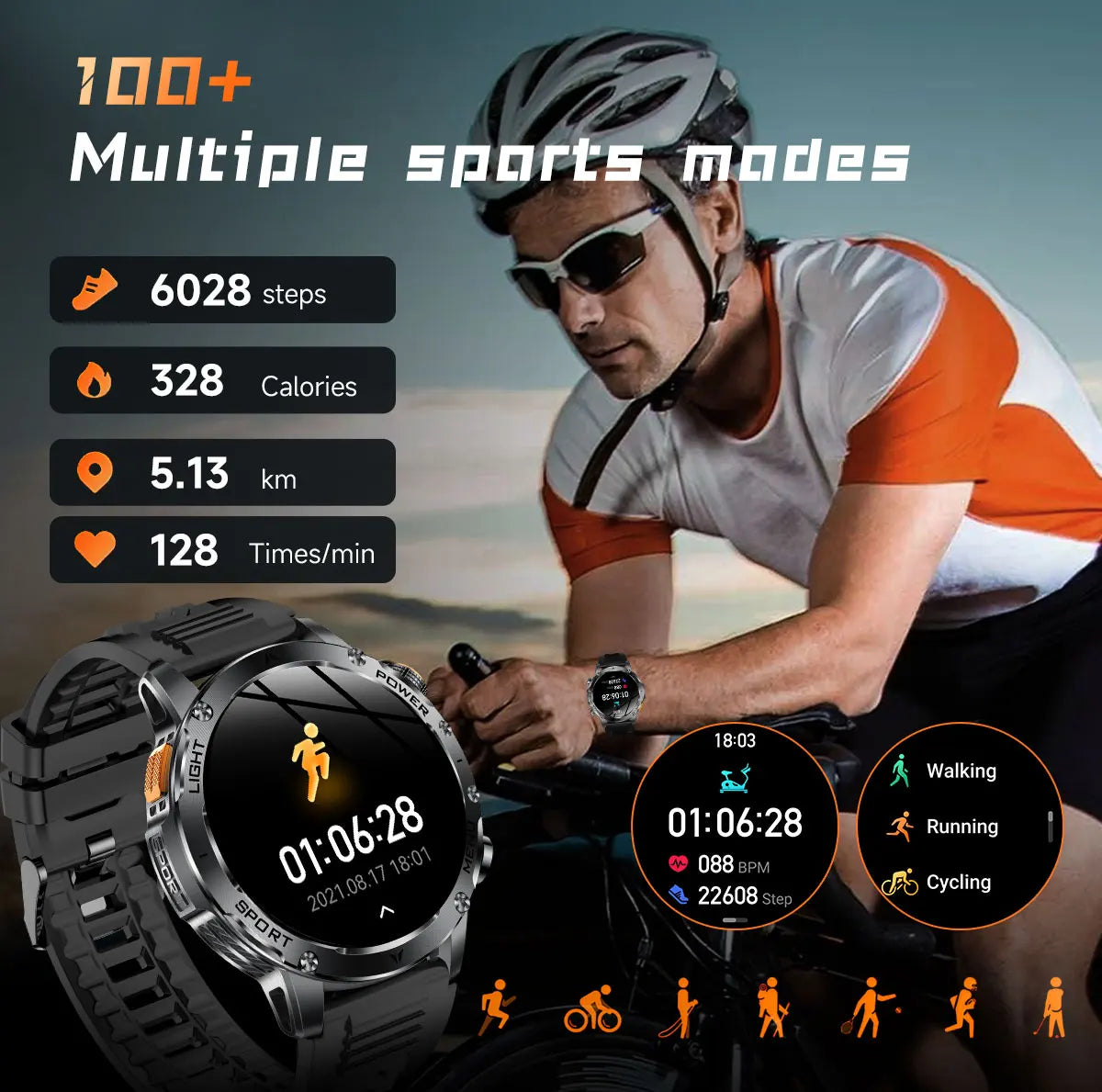 2025 T-Rex 3 Smart Watch – 1.75” HD Large Screen Military Sport Smartwatch with Dual-Band GNSS, Compass & IP68 Waterproof Rating