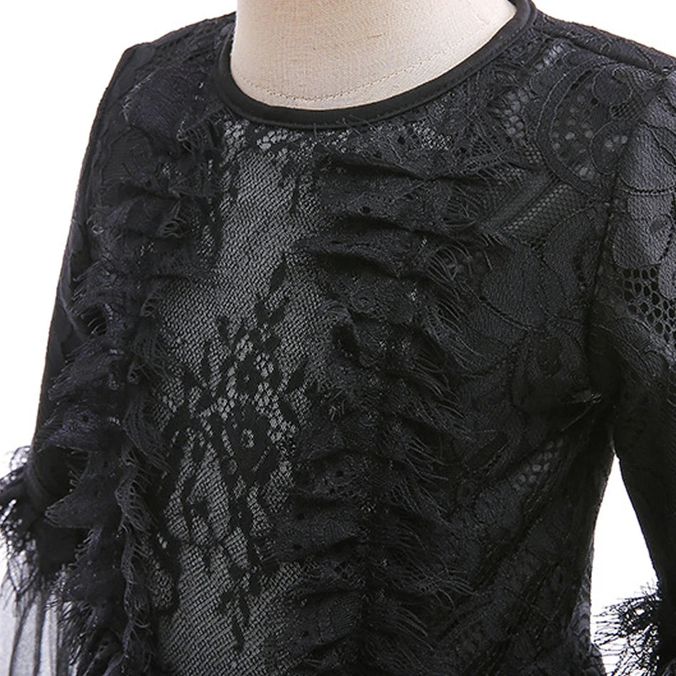 2025 Halloween Kids Evil Witch Costume – Maleficent-Inspired Black Tulle Dress for Fantasy Party & Cosplay