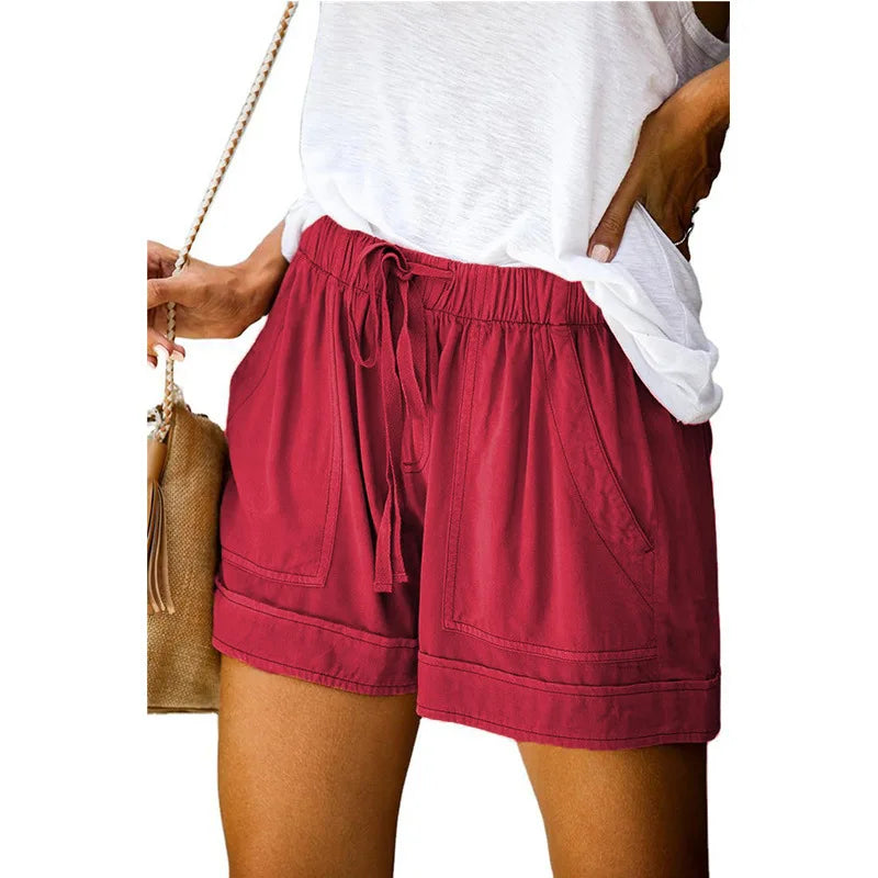 Women’s High-Waist Lace-Up Casual Shorts – Loose Twill Wide-Leg Pants | 2023 Summer European & American Style
