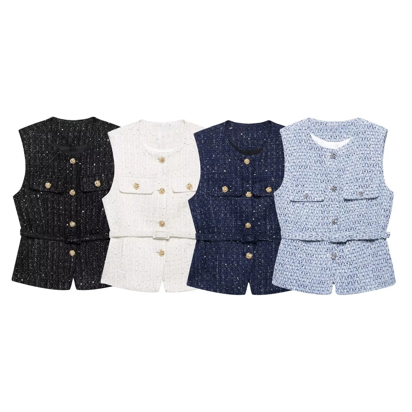 2025 Summer Women’s Casual French Vest – Simple & Comfortable Belted Textured Design