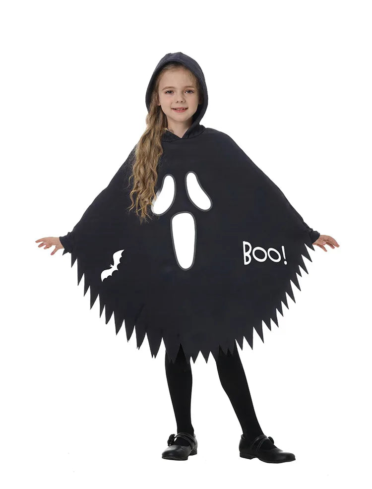 2025 Halloween Kids Costume – Glowing White Scream Ghost Face with Ghost Cape, Party & Dance Dress