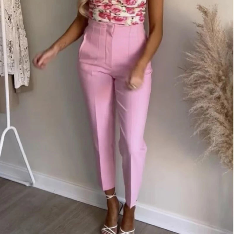 MUJER High-Waist Office Pants – Women’s Formal Pencil Trousers in Black, Pink & White