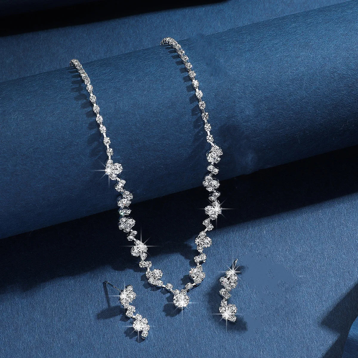 Elegant Rhinestone Necklace & Earrings Set – Bridal Wedding Jewelry Accessories for Women