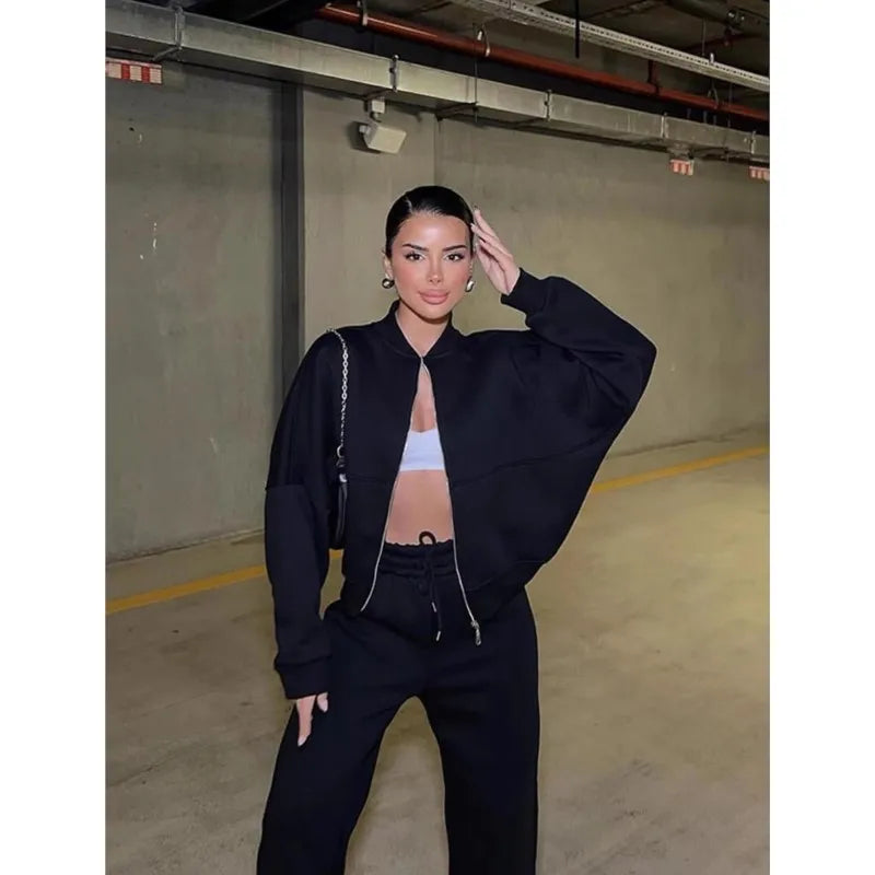 Women’s 2025 Casual Two-Piece Pants Set – Long-Sleeved Cardigan Sweatshirt & Trousers | Autumn & Winter Street Fashion