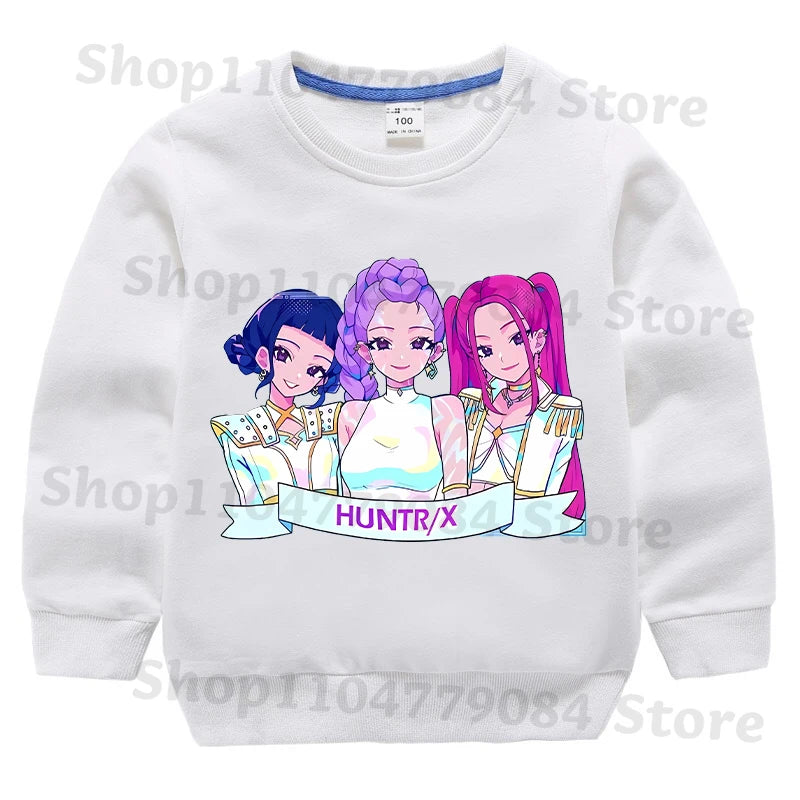 K-pop Demon Hunters Round-Neck Sweatshirt – Cute Anime Cartoon Hoodie for Children, Boys & Girls, Spring & Autumn Sport Fashion