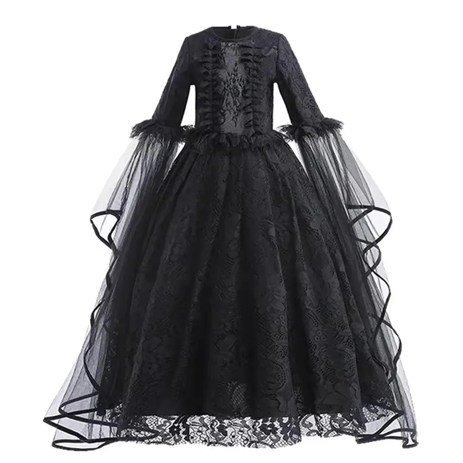 2025 Halloween Kids Evil Witch Costume – Maleficent-Inspired Black Tulle Dress for Fantasy Party & Cosplay