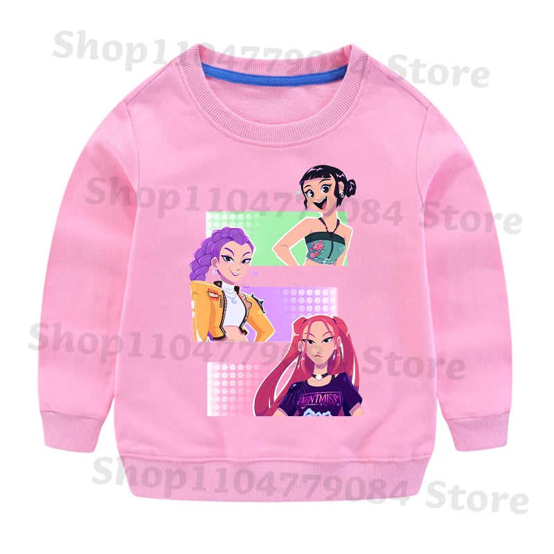 K-pop Demon Hunters Round-Neck Sweatshirt – Cute Anime Cartoon Hoodie for Children, Boys & Girls, Spring & Autumn Sport Fashion