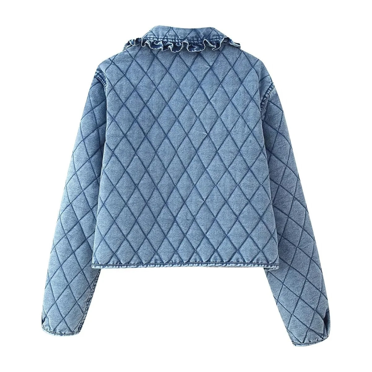Women’s Quilted Denim Coat – Washed Cowboy Jacket with Bow Decoration | Spring/Summer Casual Fashion