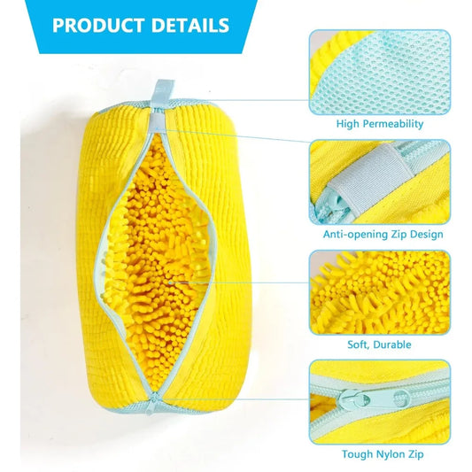 Durable Shoe Washing Machine Bag – Yellow with Blue Zipper, Ideal for Sneakers & Casual Shoes, Laundry Wash Bag