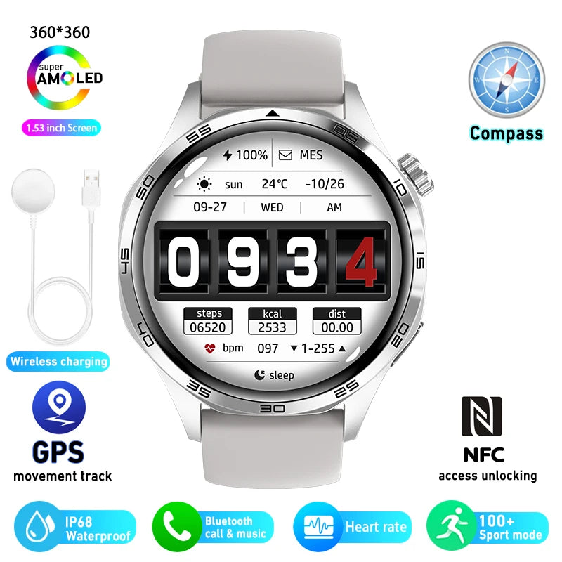 Smart Watch 5 Pro – GPS & NFC Men’s Smartwatch with 360×360 AMOLED Display, Bluetooth Call & IP67 Waterproof Heart Rate Monitor
