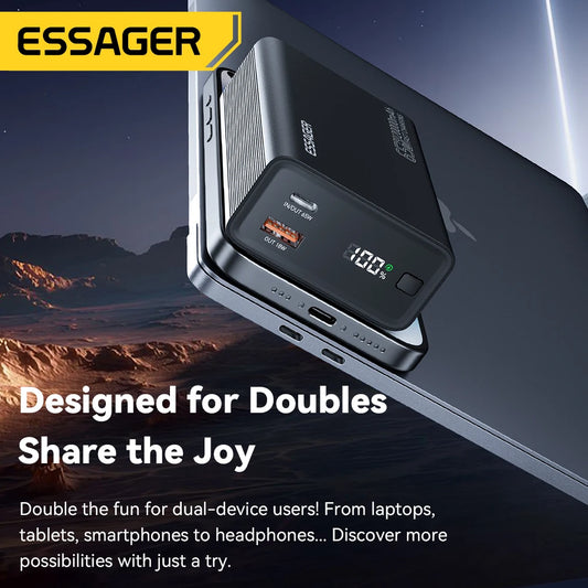 Essager Power Bank 20000mAh Portable PD 65W Fast Charging Mobile Phone External Battery Powerbank For iPhone17 16 15 Laptop Mac