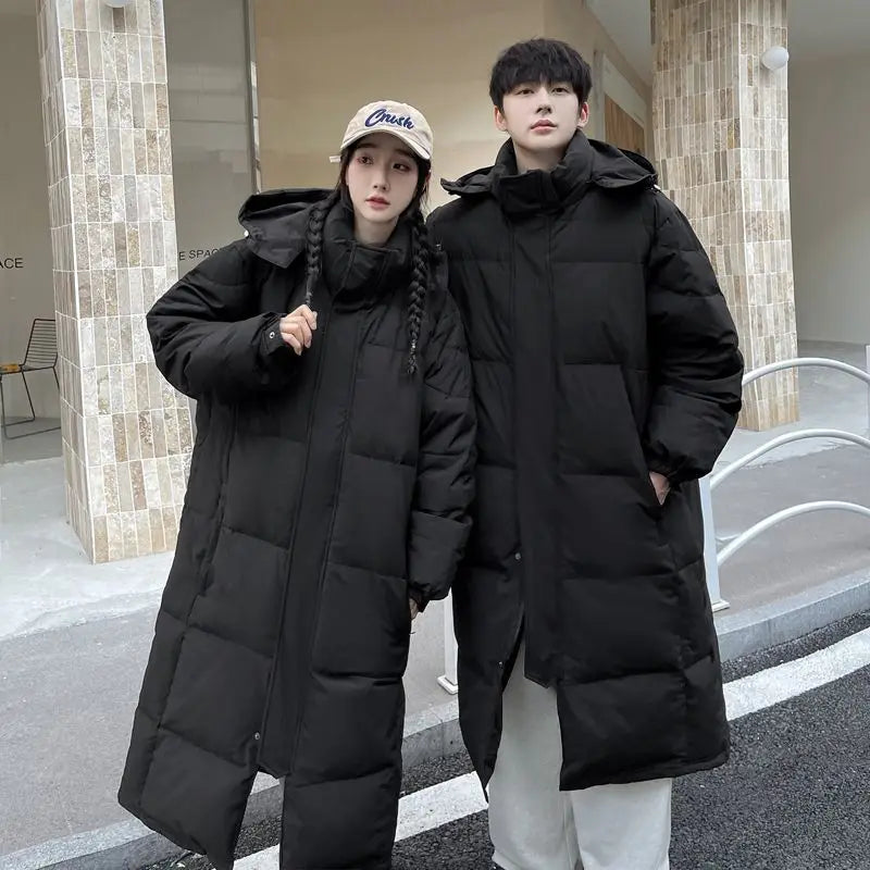 2025 Winter Oversized Down Jacket – Loose Hooded Windproof White Duck Down Coat for Women & Couples