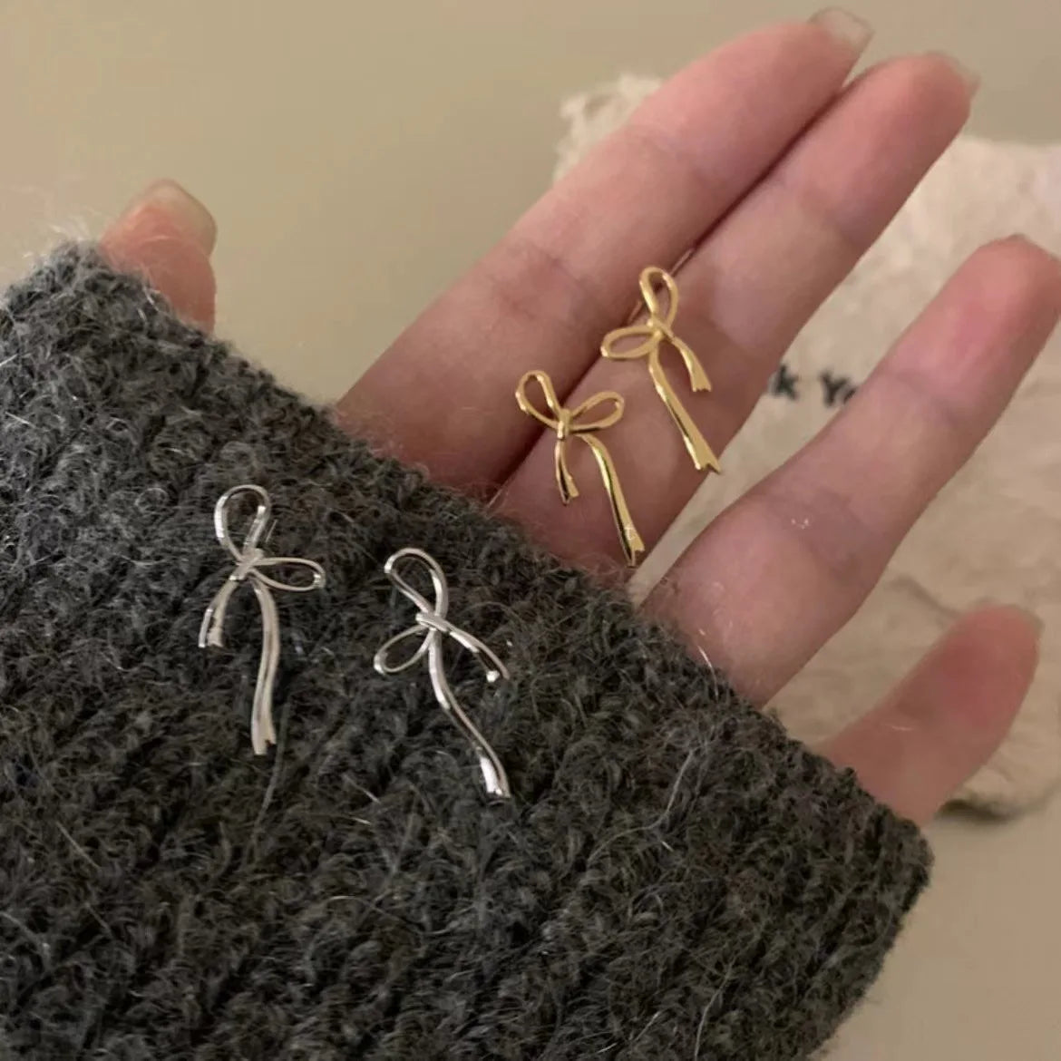 18K Gold Plated Y2K Bow Stud Earrings – Cute Fashion Piercing Jewelry for Women, Christmas Gift Aretes