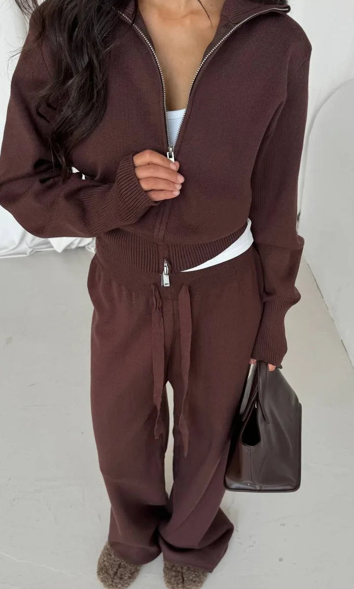 High-End Casual Elegant Straight-Leg Suit for Women – Autumn Solid Color Blazer with Knitted Two-Piece Inner Layer