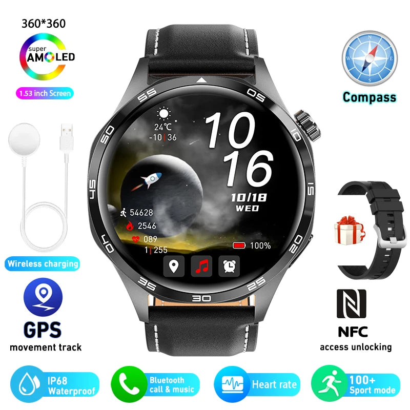 Smart Watch 5 Pro – GPS & NFC Men’s Smartwatch with 360×360 AMOLED Display, Bluetooth Call & IP67 Waterproof Heart Rate Monitor