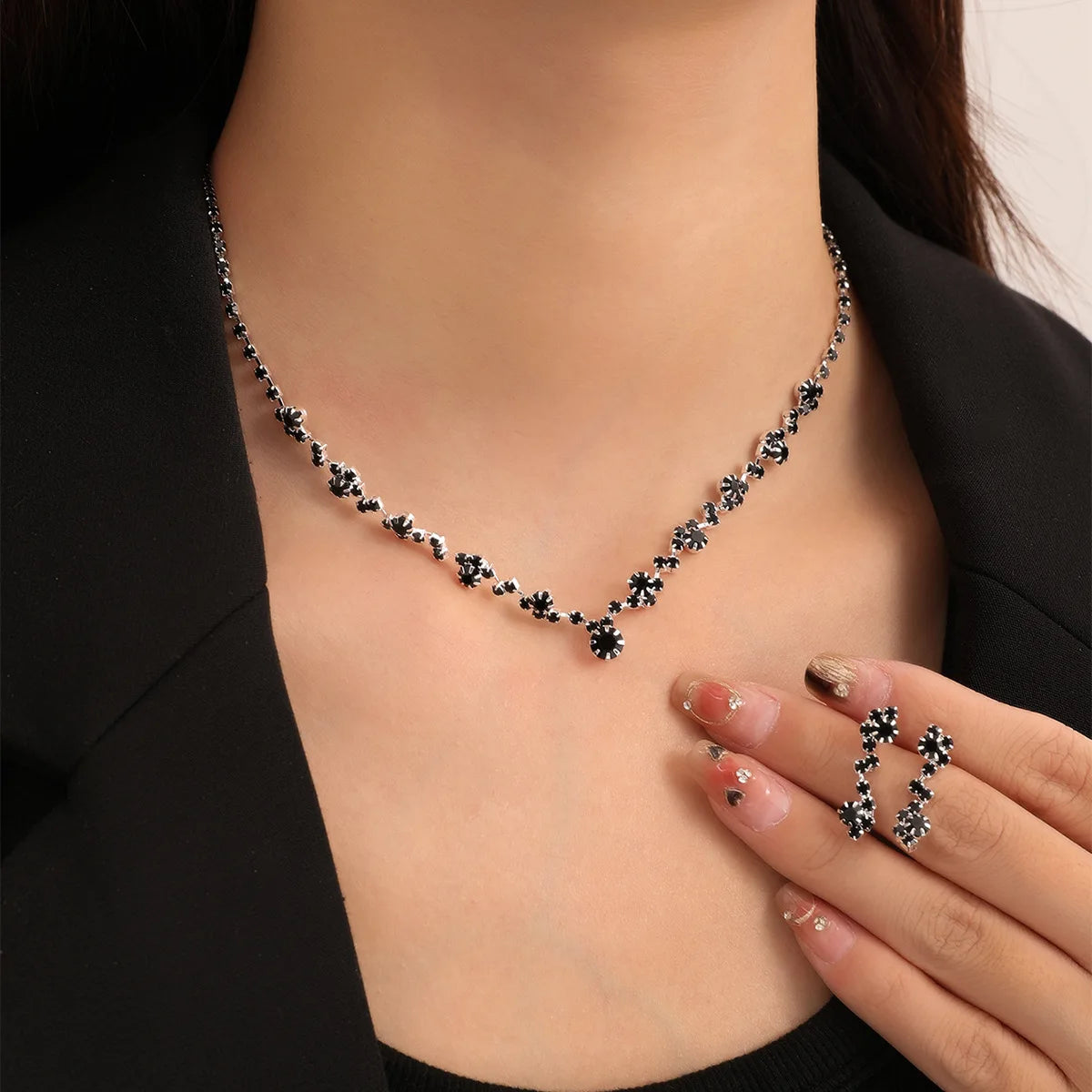 Elegant Rhinestone Necklace & Earrings Set – Bridal Wedding Jewelry Accessories for Women