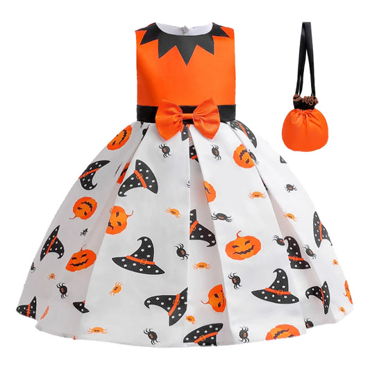 Girls’ Halloween Cosplay Costume – Pumpkin, Bat & Gothic Princess Dress for Carnival, Christmas & Birthday Parties