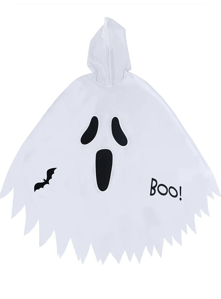 2025 Halloween Kids Costume – Glowing White Scream Ghost Face with Ghost Cape, Party & Dance Dress