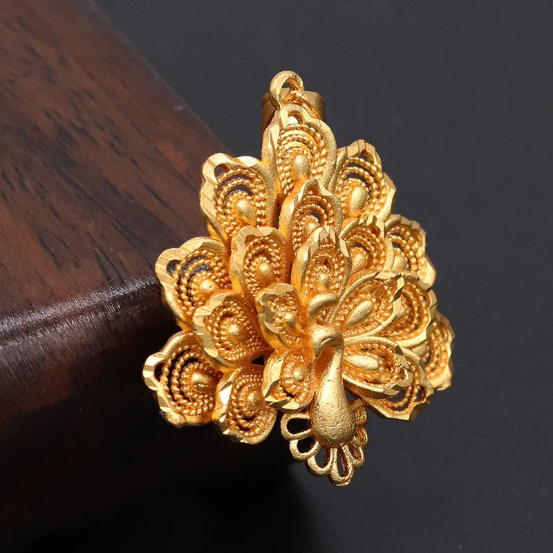 Pure 18K Gold Color Peacock Pendant – Lucky Charm Necklace for Women, Wedding & Birthday Jewelry Gift (Without Chain)