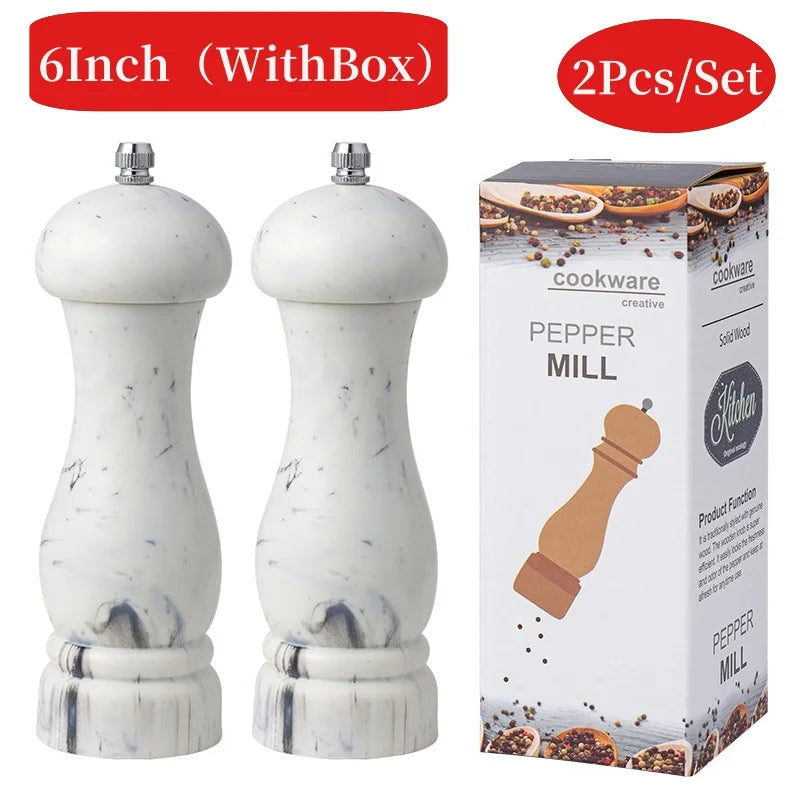 6-Inch Manual Salt & Pepper Grinder – Marble Patterned Spice Mill for Seasoning, BBQ, and Cooking