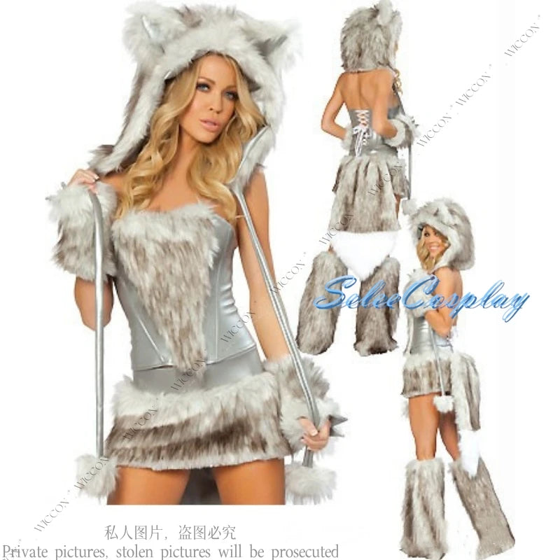 Women’s Fox Cosplay Costume Set – Halloween Party Outfit with Top, Skirt, Hat, Gloves & Tail