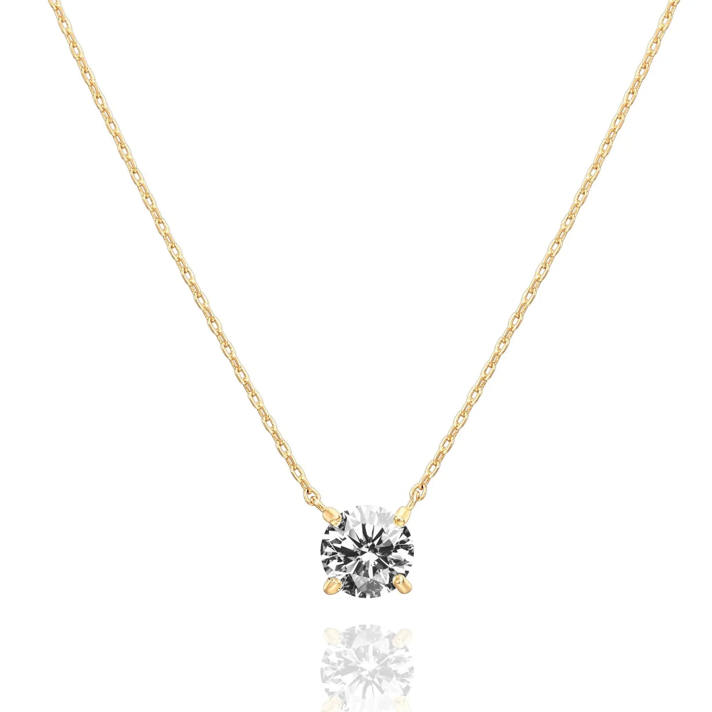 Shevalues 14K Gold Plated Crystal Solitaire Necklace – Dainty Cubic Zirconia Choker for Women, Elegant Fashion Jewelry