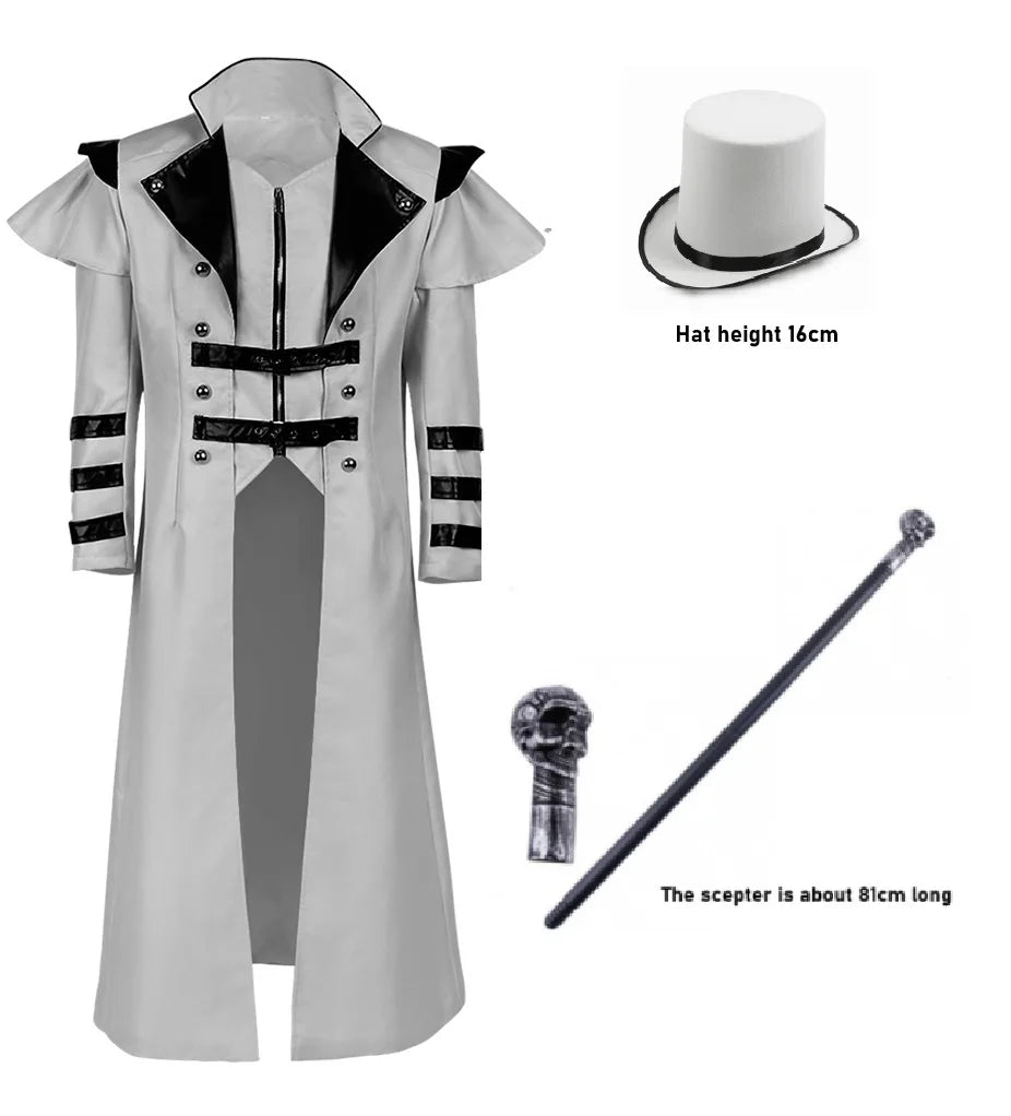2025 Halloween Medieval Cosplay Costume – Stage Performance Outfit with Split Windbreaker, Hat, and Scepter for Palace Banquet