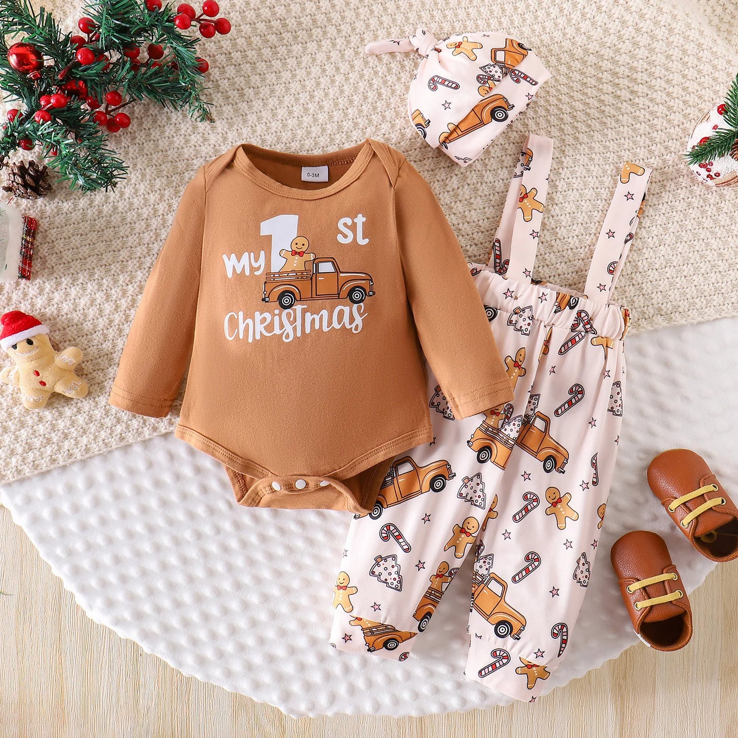 Ceeniu My First Halloween Baby Outfit – Boys Long Sleeve Letter Romper with Suspender Pants & Hat, Newborn Costume