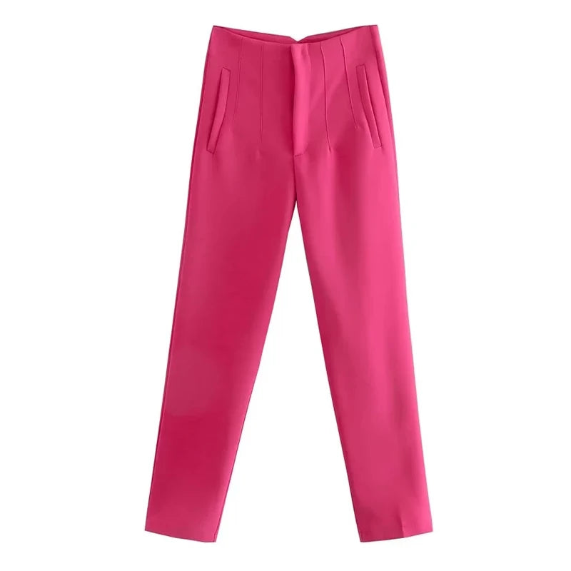 MUJER High-Waist Office Pants – Women’s Formal Pencil Trousers in Black, Pink & White