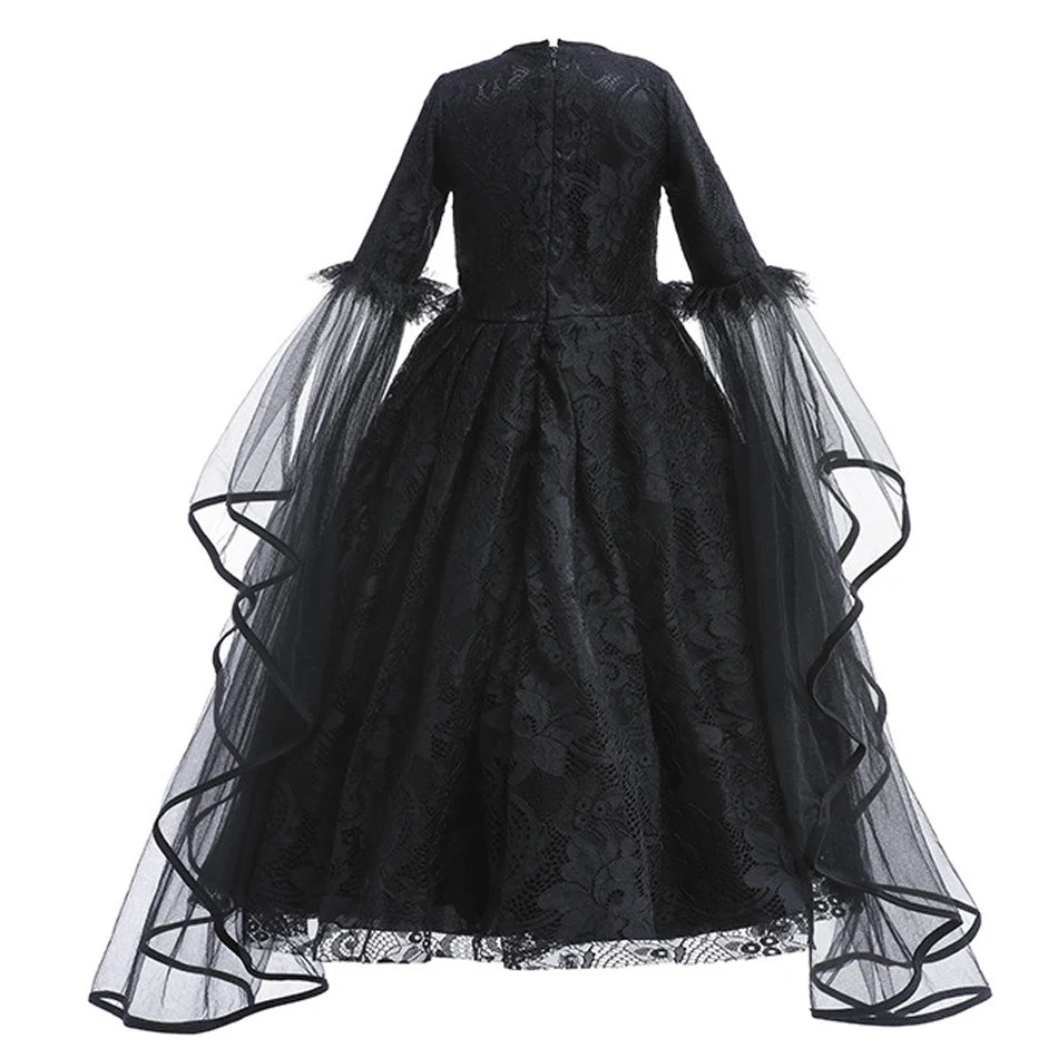 2025 Halloween Kids Evil Witch Costume – Maleficent-Inspired Black Tulle Dress for Fantasy Party & Cosplay