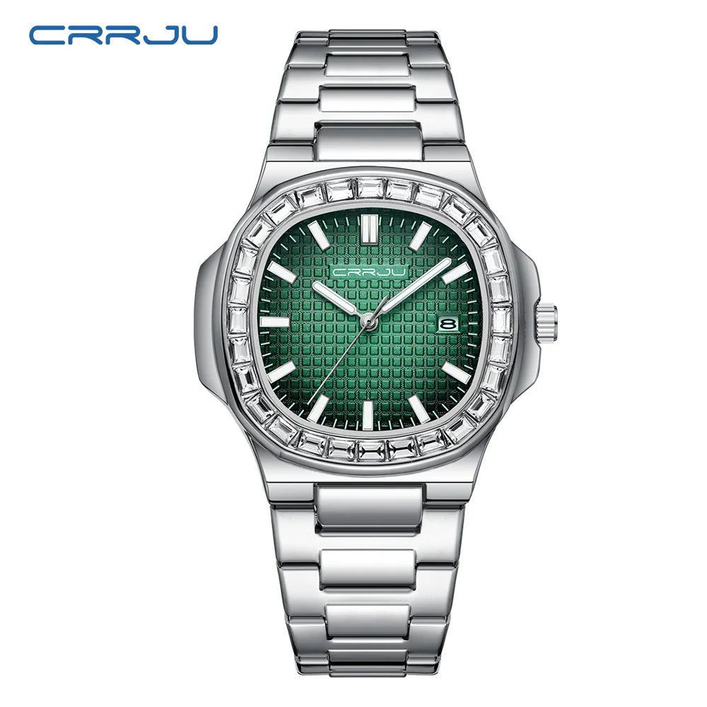 CRRJU Luxury Men’s Stainless Steel Quartz Watch – High-Quality Fashion Wristwatch with Calendar Display