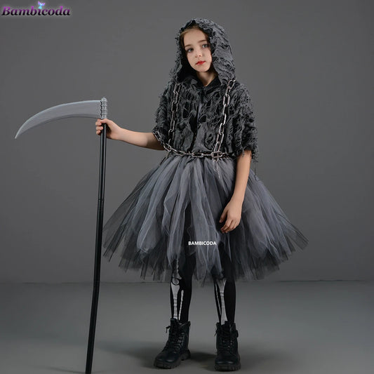 2025 Halloween Girls Demon & Death Costume – Medieval Hooded Cloak for Horror Cosplay and Party Fancy DressHalloween, Girls Costume, Demon Costume, Death Costume, Horror Costume
