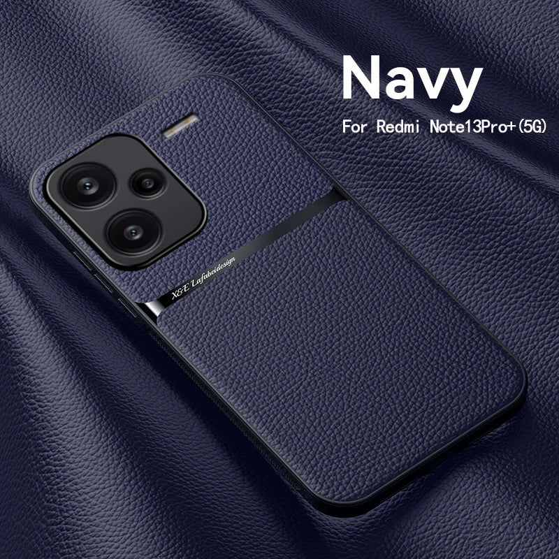 Magnetic Car Holder Leather Case for Xiaomi Redmi Note 13 Pro / 13 Pro Plus 5G – TPU Bumper Protective Cover